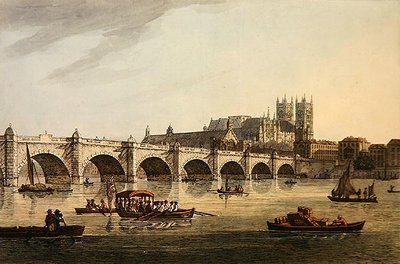 Utsikt over Westminster Bridge, Abbey og Hall, gravert av J.C. Stadler av Joseph (after) Farington