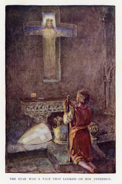 Illustrasjon for Sir Knight of the Splendid Way (farge litho) av Joseph (after) Finnemore