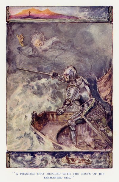 Illustrasjon for Sir Knight of the Splendid Way (farge litho) av Joseph (after) Finnemore