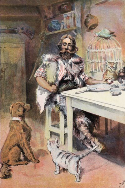 Robinson Crusoe: Jeg er som en konge (farge litho) av Joseph (after) Finnemore