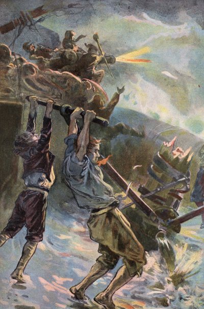 Robinson Crusoe: Jeg jobber ved pumpen (farge litho) av Joseph (after) Finnemore