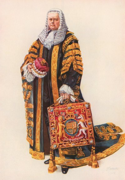Lord Chancellor i sine kroningskapper (farge litho) av Joseph (after) Finnemore