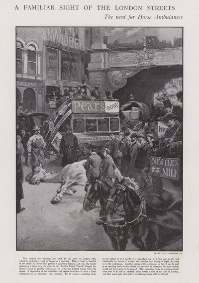 Behovet for hesteambulanser på gatene i London (litho) av Joseph (after) Finnemore