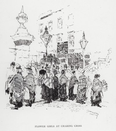 Flower Girls at Charing Cross (litho) av Joseph (after) Pennell