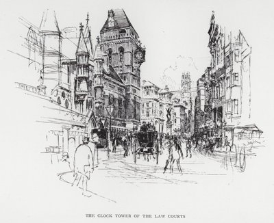 Clock Tower of the Law Courts (litho) av Joseph (after) Pennell
