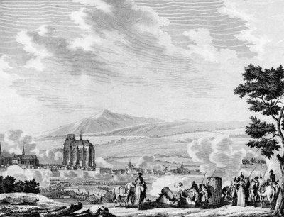 Fransk revolusjon og ankomst av de kontrarevolusjonære styrkene til den østerrikske hæren: Bombardement av byen Lille (25. september av Joseph (after) Swebach Desfontaines