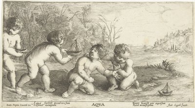 Barn som leker med båter Aqva (tittel på objekt) av Joseph Antoine Cochet