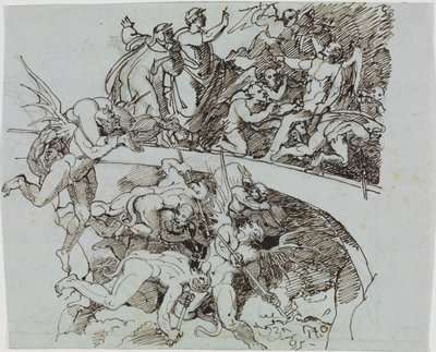 Ved de korrupte embetsmennenes bekinnsjø, rådsmedlemmet fra Lucca (Dantes Inferno, Sang 21, V 34) av Joseph Anton Koch