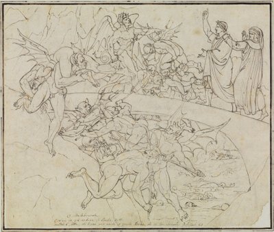 Ved bedragernes bekinnsjø, rådsmedlemmet fra Lucca (Dantes Inferno, sang 21, vers 34) av Joseph Anton Koch
