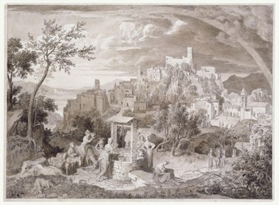 Utsikt over byen Olevano, provinsen Roma, Italia, med regnbuen av Joseph Anton Koch