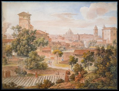 Utsikt fra S. Isidoro-klosteret mot Peterskirken i Roma av Joseph Anton Koch