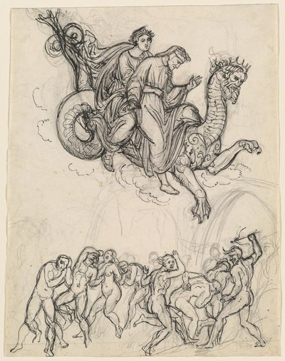 Dante og Virgil rir på baksiden av Geryon av Joseph Anton Koch