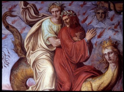 Dantes guddommelige komedie - Detalj som representerer forfatteren. Fresco av Joseph Anton Koch, Casino Massimo, Roma av Joseph Anton Koch