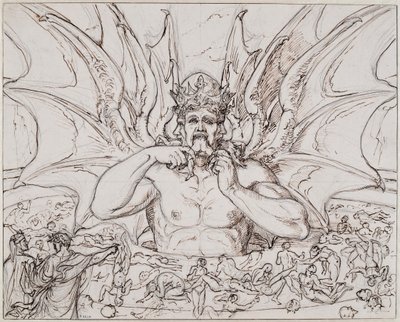 Lucifer i sentrum av helvete. Illustrasjon til den guddommelige komedie av Dante Alighieri, ca 1803. av Joseph Anton Koch