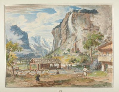 Staubbachfossene og fjellet Jungfrau i Lauterbrunnendalen i Sveits av Joseph Anton Koch