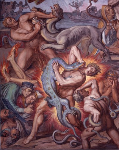 Helvete fra Dantes The Divine Comedy - Detail - Fresco av Joseph Anton Koch