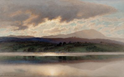 Solnedgang over Esthwaite-vannet (akvarell) av Joseph Arthur Palliser Severn
