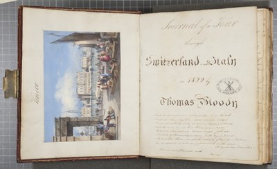 Venezia, limt inn på tittelsiden til Thomas Moodys Journal of a tour through Sveits og Italia, 1822 (wc på papir) av Joseph Axe Sleap