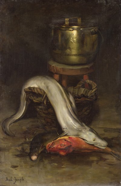 Stilleben med fisk og gryte av Joseph Bail