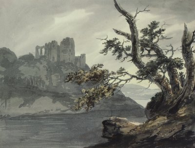 Ødelagt slott nær en elv av Joseph Barber