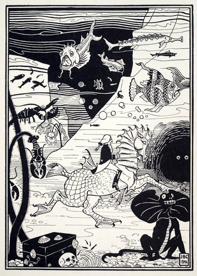 Det var et stort utvalg av høye, edle trær, lastet med marin frukt, som hummer, krabber, østers, fra The Surprising Adventures of Baron Munchausen, pub. 1895 (gravering) av Joseph Benwell Clark