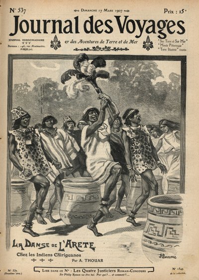 Dansen «L#39;Arete» blant chiriguanos-indianerne i Sør-Amerika i «Journal des Voyages» fra 1907. av Joseph Beuzon