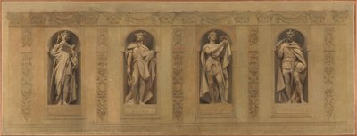 Skisse for Saint-Paul-Saint-Louis kirke: Robert le Pieux. Clovis. Saint Louis. Charlemagne, mellom 1873 og 1875 (olje på lerret) av Joseph Blanc