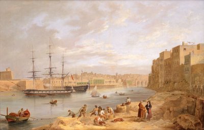 HMS Champion fortøyd utenfor Port St. Angelo, Malta av Joseph Cartwright