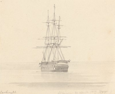 Enkel fregatt, akter fremover; Albion 20. april 1817 av Joseph Cartwright