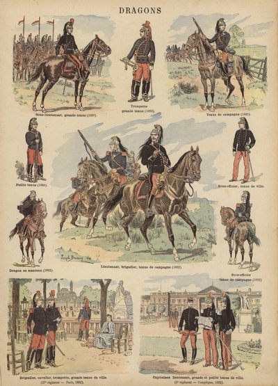 Dragoner fra den franske hæren (farge litho) av Joseph Charles (after) Beuzon