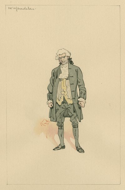 Mr Geoffrey Haredale, ca. 1920-tallet (penn og blekk med wc på papir) av Joseph Clayton Clarke