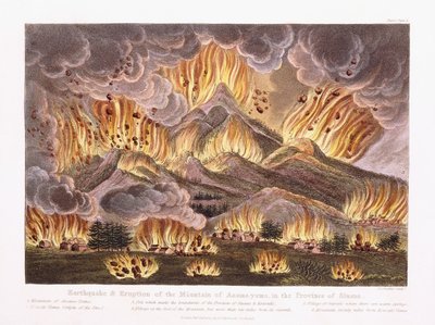 Jordskjelv og utbrudd av fjellet Asama-yama i provinsen Sinano, 1822 av Joseph Constantine Stadler