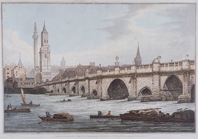 London Bridge gamle, London, 1790 av Joseph Constantine Stadler