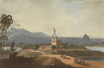 Sørøstutsikt over Fort Marlborough, Benkulen, Sumatra, 1799 av Joseph Constantine Stadler