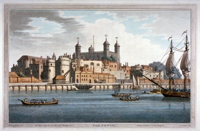 Sørutsikt over Tower of London med båter på Themsen, 1795 av Joseph Constantine Stadler