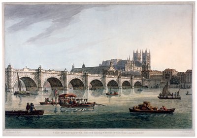 Westminster Bridge, Westminster Abbey og Westminster Hall, London, 1789. av Joseph Constantine Stadler