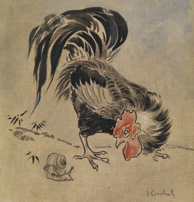 Spansk hane og snegl (gouache på lin) av Joseph Crawhall