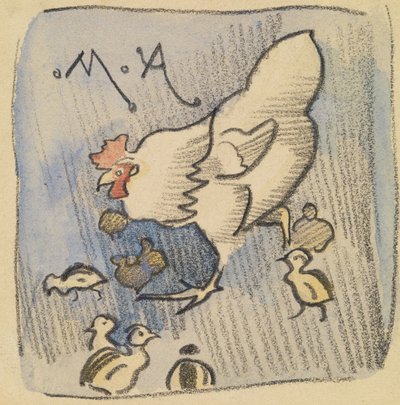 Hvit høne og kyllinger, ca. 1901 (kritt, blyant og vask på papir) av Joseph Crawhall