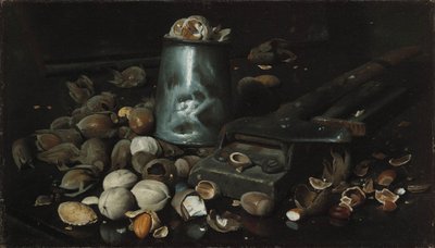Stilleben med blikkboks og nøtter, ca. 1886 av Joseph Decker