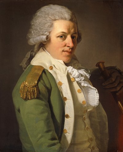 Portrett av kunstneren, halv lengde, iført en grønn jakke og holder en stokk, av Joseph Ducreux