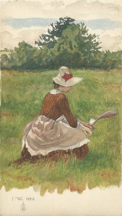 Kvinne som samler strandgress 1.VIII.1886, 1886 (blyant og wc på papir) av Joseph Edward Southall