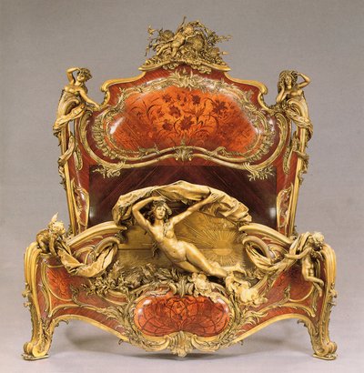 En Louis XV-stil ormolu-montert tulipanved, kingwood og marquetry grand lit de reposes av Joseph Emmanuel Zwiener