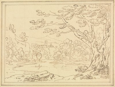 Landskap med trær ved en innsjø av Joseph Farington
