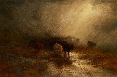 Cattle In the Mist (olje på lerret) av Joseph Farquharson