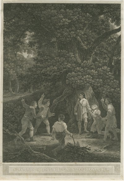 Boscobel - The Royal Oak: gravering, april 1800 av Joseph Farrington