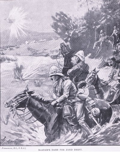 McAdams dash for Zand Drift, fra After Pretoria: The Guerilla War utgitt av Harmsworth Bros Limited, 1901 av Joseph Finnemore