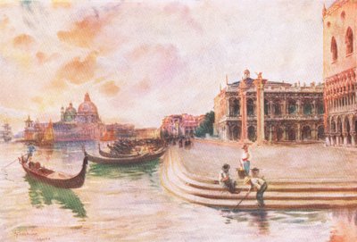 The Molo, Venezia, fra Hutchinsons Picturesque Europe utgitt av Hutchinson & Son, ca. 1930 av Joseph Finnemore