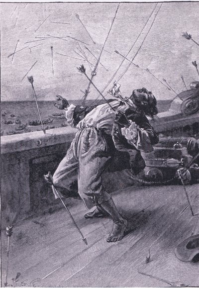 De lot pilene sine fly og drepte den fattige fredagen (litho) av Joseph Finnemore