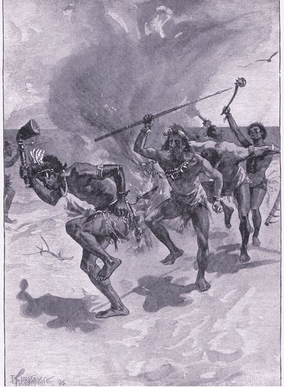De danset alle rundt et bål (litho) av Joseph Finnemore