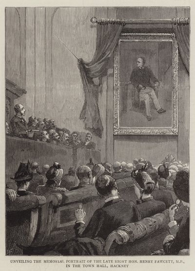 Avduking av minneportrettet til den sene høyre ærede Henry Fawcett, MP, i rådhuset, Hackney av Joseph Finnemore